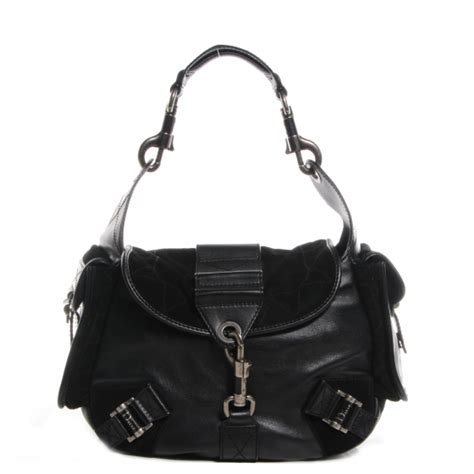 CHRISTIAN DIOR Leather Suede Rebelle Hobo Black